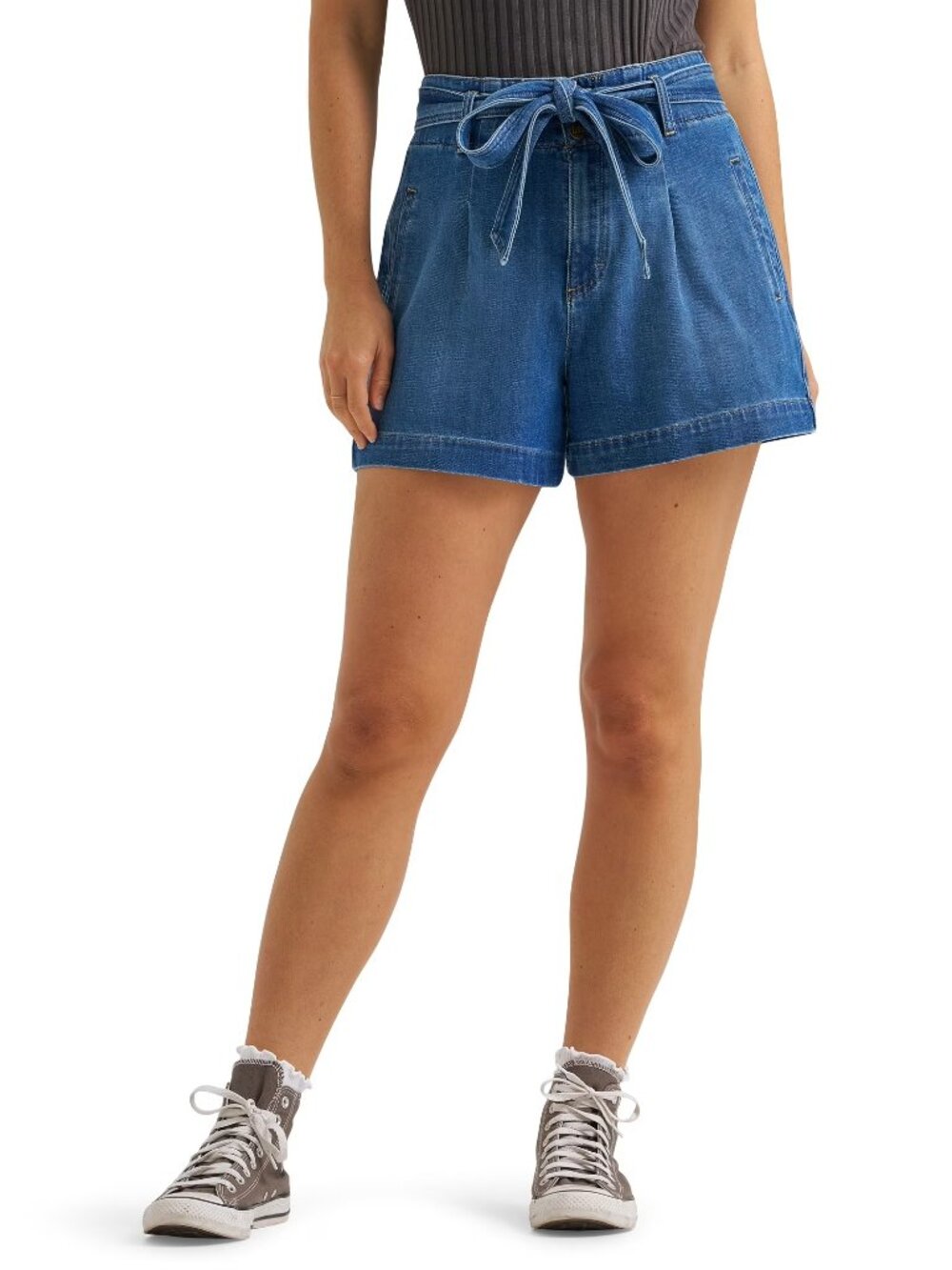 New Women's Lee Heritage Denim High Rise Bow Tie Shorts Size 10 Full Bloom Wash
